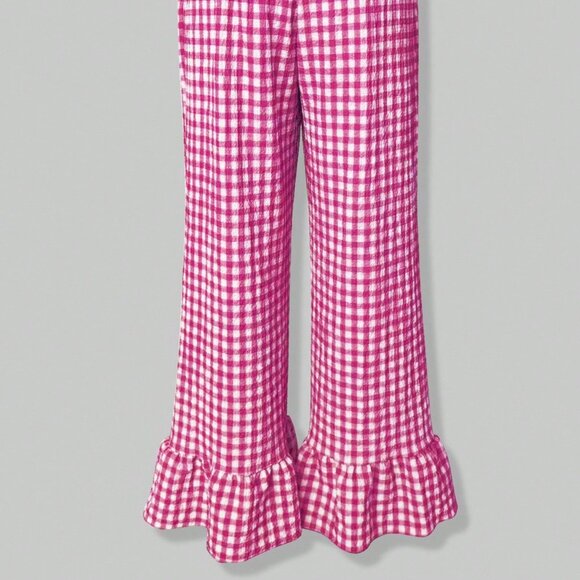 Hot Pink Casual Women's Loose Gingham Pants - Picture 5 of 5